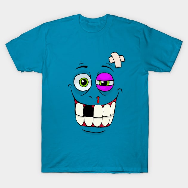 Smiley Beat-up Monster Face T-Shirt by MalcolmKirk